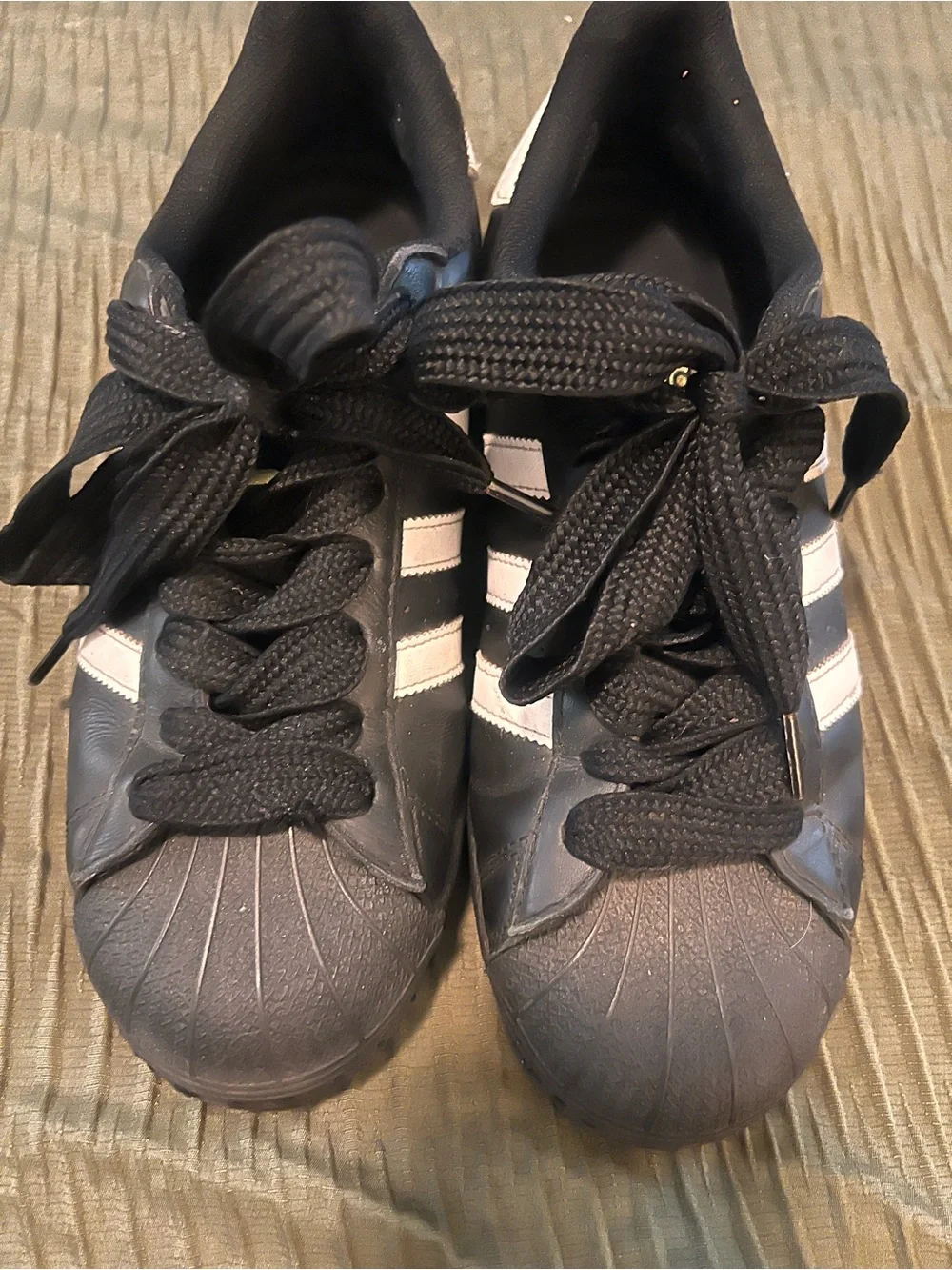 adidas men’s Superstar Sneakers - Black with White Stripes